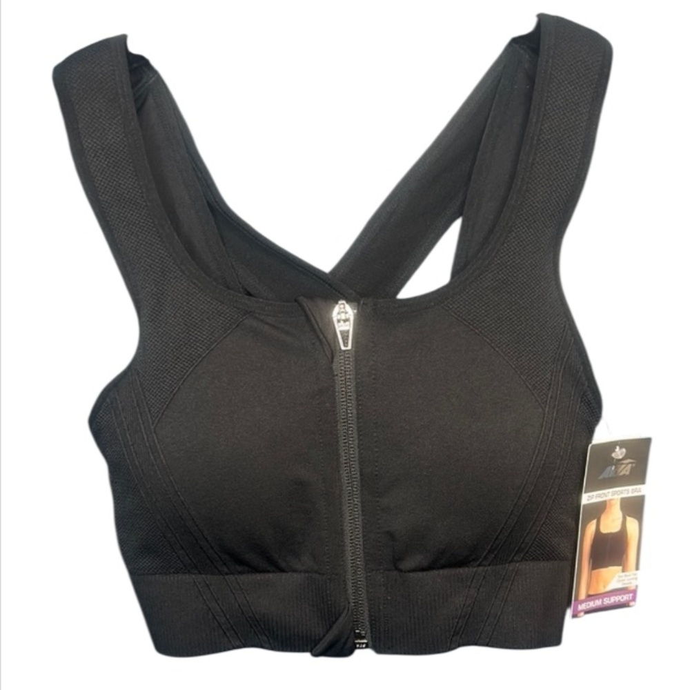 Avia Zip-Front Black Sports Bra NWT Small